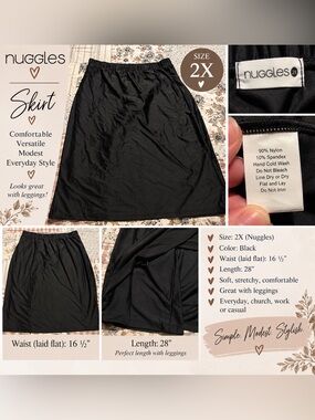 Nuggles 2X Black Skirt with Built-In Leggings Stretch Pull-On Modest